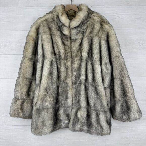 Vtg Gallery Faux Fur Coat Jacket Women L Gray Eskimo Y2K Lined Soft Old Money - Picture 1 of 15